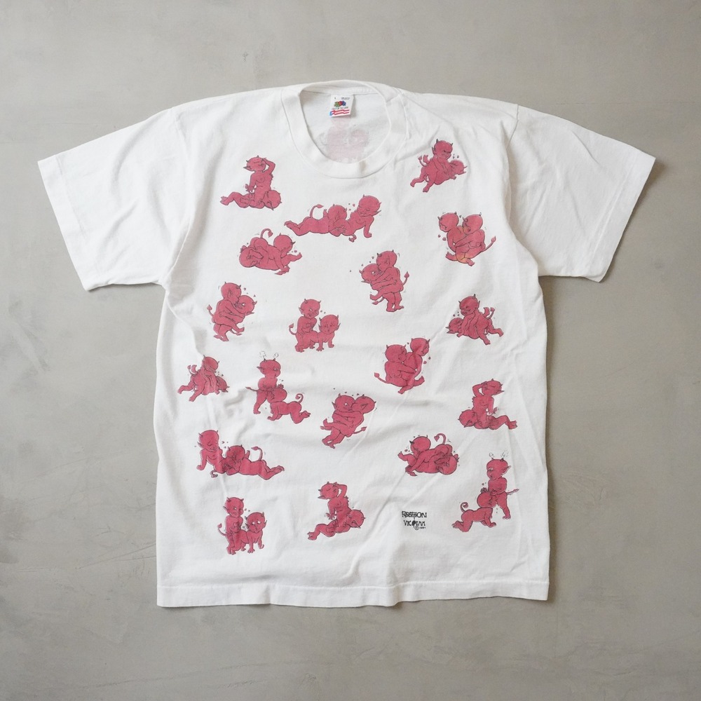 Vintage 1991 Fashion Victim Kama Sutra Devils T-Shirt Mens Large White All Over